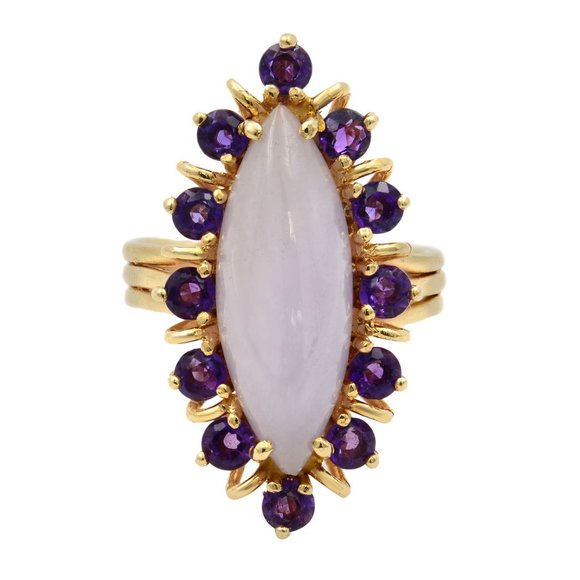 Rachel Koen Natural Chalcedony Stone with Amethyst Cocktail Ring Yellow Gold - Picture 2 of 5